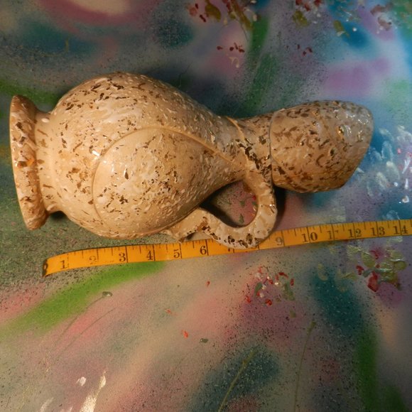 VTG cream gold textured spatter urn vase w handle **read description** - Picture 12 of 14